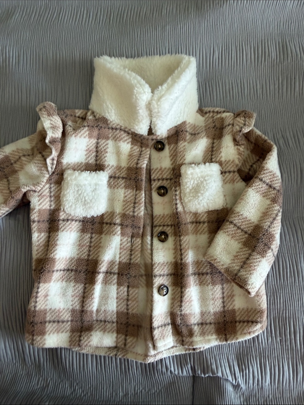 Cozy Plaid Sherpa Jacket for Kids - Cream & Brown